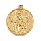 304 Stainless Steel Pendants, Ion Plating(IP), Flat Round with Our Lady Of Perpetual Help, Golden, 31x27x4mm, Hole: 1.6mm