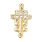 Brass Clear Cubic Zirconia Cross Connector Charms, Lead Free & Cadmium Free, Long-Lasting Plated, Rack Plating, Real 18K Gold Plated, 18.5x11x2.5mm, Hole: 1mm