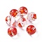 Transparent Glass Beads, Hand Drawn Beads, with Enamel, Round, Red, Fish Pattern, 11.5~12x11mm, Hole: 1.5~1.6mm