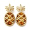 Brass Micro Pave Cubic Zirconia Pendants, Pineapple, with Glass, Cadmium Free & Lead Free, Rack Plating, Long-Lasting Plated, Real 18K Gold Plated, 33x15x8mm, Hole: 3x8mm