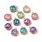 Square K9 Glass Charms, Faceted, with Light Gold Tone Brass Edge, Mixed Color, 15x12x4.5mm, Hole: 1.8mm