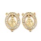 6Pcs Brass Micro Pave Cubic Zirconia Chandelier Component Links, 3 Loop Connectors, Rosary Center Piece, Long-Lasting Plated, Cadmium Free & Lead Free, Oval with Lady of Guadalupe, Real 18K Gold Plated, 22x16x2mm, Hole: 1.2mm