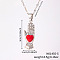 Vintage Brass Love Enamel Hamsa Hand Pendant Necklaces, with Clear Cubic Zirconia, Platinum, Red, 15.75 inch(40cm)