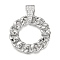Rack Plating Brass Micro Pave Cubic Zirconia Pendants, Cadmium Free & Lead Free, with Link Chain Shape, Round, Platinum, 30x25x6.5mm, Hole: 4x4mm
