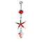 304 Stainless Steel Pave Cubic Zirconia & Plastic Pearl & Natural Shell Starfish Curved Barbell Dangle Belly Rings, Stainless Steel Color, Red, 60mm
