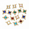 Glass Links connectors, with Eco-Friendly Alloy Open Back Berzel Findings and Clear Cubic Zirconia, Rhombus, Nickel Free, Light Gold, Mixed Color, 23.5x19x4.5mm, Hole: 1.2mm