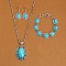 Alloy with Synthetic Turquoise Pendant Necklaces & Link Bracelets & Dangle Earring Sets, Antique Silver, Oval, Cyan, 490mm