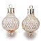 Eco-Friendly Iron Links Connectors, with Crystal Rhinestone inside, Cadmium Free & Nickel Free & Lead Free, Lantern, Light Gold, 47~50x28~29mm, Hole: 4.5mm