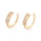 Brass Micro Pave Clear Cubic Zirconia Cuff Earrings, C-Shaped, Real 18K Gold Plated, 14x15x3.5mm