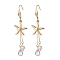 Starfish/Sea Stars 304 Stainless Steel Dangle Earring, Shell Pearl & Transparent Glass Beads Long Drop Earrings for Women, Golden, 75mm, Pin: 0.7mm