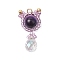 Natural Purple Tiger Eye(Dyed & Heated) & Handmade Glass Seed Beaded Cat Shape Pendants, with Jump Ring, 28.5x15x8mm, Hole: 3mm