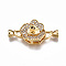 Brass Micro Pave Clear Cubic Zirconia Fold Over Clasps, Nickel Free, Flower, Real 18K Gold Plated, 35mm long, Flower: 17x16.5x11mm, Hole: 9x4mm, Clasps: 12x7x5.5mm, Hole: 3.5mm