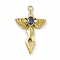 PVD Vacuum Plating 201 Stainless Steel Pendants, with Rhinestone, Real 18K Gold Plated, Sword with Wing Charms, Capri Blue, 44.5x27x6mm, Hole: 3mm