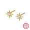 Sterling Silver Stud Earrings for Women, Star, Golden, 7.2mm