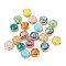 Rack Plating Brass Beads, with Synthetic Opal, Flat Round, Golden, Mixed Color, 9x9x6mm, Hole: 1.2mm