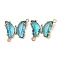 Brass Pave Faceted Glass Connector Charms, Cadmium Free & Nickel Free & Lead Free, Golden Tone Butterfly Links, Dark Turquoise, 20x22x5mm, Hole: 1.2mm