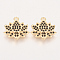 Brass Micro Pave Cubic Zirconia Charms, Lotus, Nickel Free, Real 18K Gold Plated, Black, 13x13x2mm, Hole: 1mm