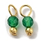 Natural Dyed & Heated Green Onyx Agate Faceted Round Charms, with Golden Tone Brass Beads and 304 Stainless Steel Loops, 12x4mm, Hole: 2.5mm