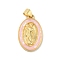 Brass Charms, with Shell, Cadmium Free & Lead Free, Long-Lasting Plated, Oval with Virgin Mary, Real 18K Gold Plated, Pink, 22.5x14x3.5mm, Hole: 3.5x3mm