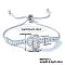 Elegant Brass Pave Cubic Zirconia Slider Bracelets, Heart Charm Bracelets for Women, Silver, 10-1/4 inch(26cm)