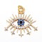 Brass Micro Pave Cubic Zirconia Pendants, with Jump Rings, Eye, Blue, Real 18K Gold Plated, 19.7x21.1x2mm, Jump Ring: 4.4x0.6mm, Hole: 3.2mm