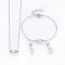 304 Stainless Steel Jewelry Sets, Pendant Necklaces & Stud Earrings & Bracelets, with Acrylic Beads, Stainless Steel Color, 16.54 inch(42cm), 7-1/8 inch(18cm), 20x8mm, Pin: 0.8mm