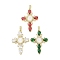 Real 18K Gold Plated Brass Micro Pave Cubic Zirconia Pendants, Cadmium Free & Nickel Free & Lead Free, with Glass and Resin, Cross, Mixed Color, 46x31x5mm, Hole: 3.3x4.7mm