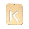 Ion Plating(IP) 304 Stainless Steel Pendants, Rectangle with Alphabet, Hollow, Letter.K, 32x22x1mm, Hole: 1.5mm