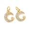 Brass Micro Pave Clear Cubic Zirconia Charms, Cadmium Free & Nickel Free & Lead Free, Moon, Sun, 12x9x2mm, Hole: 2.5mm