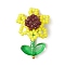 Seed Glass Beaded Pendants, Flower, with Transparent Glass Leaf, Yellow, 27x21.5x10.5mm, Hole: 2.5mm