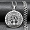 201 Stainless Steel Pendant Necklaces, Flat Round with Tree of Life, Stainless Steel Color, 23.46 inch(59.6cm)