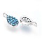 Brass Micro Pave Cubic Zirconia Charms, Teardrop, Deep Sky Blue, Gunmetal & Platinum, 10x5x2mm, Hole: 1.2mm