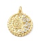 Brass Micro Pave Cubic Zirconia Pendants, Flat Round with Conch, with Jump Ring, Cadmium Free & Lead Free, Rack Plating, Long-Lasting Plated, Real 18K Gold Plated, 22x20x3mm, Hole: 3.5mm