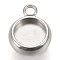 Tarnish Resistant 304 Stainless Steel Pendant Cabochon Settings, Lace Edge Bezel Cups, Flat Round, Stainless Steel Color, Tray: 6mm, 11x8.5x3mm, Hole: 1.8mm