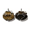 Natural Tiger Eye Copper Wire Wrapped Pendants, Cloud Charms, Rack Plating, Platinum, 47~49x44.5~46x13~13.5mm, Hole: 6~7.5x4.5~5mm