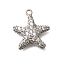 Brass Micro Pave Cubic Zirconia Pendants, Starfish Charms, Cadmium Free & Lead Free, Long-Lasting Plated, Rack Plating, Five-Pointed Star, Platinum, 15.5x14x3mm, Hole: 1.2mm