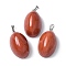 Natural Red Jasper Pendants, Oval Charms with Platinum Tone Brass Findings, 33.5x19.5x14mm, Hole: 7x4mm
