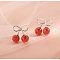 925 Sterling Silver Cherry Stud Earrings, with Cubic Zirconia, Silver, 14x12mm