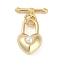 Brass Toggle Clasps, Cadmium Free & Nickel Free & Lead Free, with ABS Imitation Pearl, Heart, Real 18K Gold Plated, Heart: 13x8.5x6mm, Hole: 5.5x3.5mm, Bar: 12x4x2.5mm, Hole: 1mm