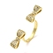 Brass Micro Pave Cubic Zirconia Cuff Rings, Cadmium Free & Lead Free, Bowknot, Real 16K Gold Plated, US Size 9 3/4(19.5mm)