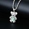 Brass Micro Pave Cubic Zirconia Cute Mini Cartoon Bear Pendant Necklaces for Women, Platinum, Green, 23.62 inch(60cm)