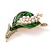 Flower of Life Alloy Brooch with Resin Pearl, Exquisite Rhinestone Lapel Pin for Girl Women, Golden, Green, 53x27x5mm, Pin: 0.8mm