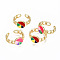 Brass Enamel Cuff Rings, Open Rings, Nickel Free, Curb Chain, Flat Round, Real 16K Gold Plated, Mixed Color, US Size 8 3/4(18.7mm)