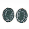Polyester Woven Big Pendant Decorations, with Iron Findings, Oval with Flower, Light Gold, Dark Slate Gray, 52.5x42x2mm