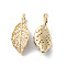 Brass Micro Pave Cubic Zirconia Pendants, Leaf Charm, Light Gold, 21x9x5mm, Hole: 2x4mm
