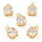 Real 18K Gold Plated Brass Inlaid Cubic Zirconia Charms, with Jump Ring, Long-Lasting Plated, Square, Clear, 9.5x7x4mm, Jump Ring: 4x0.5mm, 2.5mm Inner Diameter