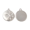 Tarnish Resistant 304 Stainless Steel Pendant Rhinestone Settings, Flat Round with Moon & Planet, Stainless Steel Color, Fit for 1.2mm Rhinestone, 20.5x17.5x1.5mm, Hole: 1.8mm
