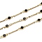 Handmade Brass Bar Link Chains, with Glass and Spool, Long-Lasting Plated, Soldered, Golden, Black, Link: 13x1.8x1mm
