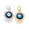Brass Micro Pave Cubic Zirconia Charms, with Enamel and Jump Ring, Evil Eye, Mixed Color, 11x9x3mm, Hole: 3mm