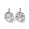 Brass Micro Pave Clear Cubic Zirconia Pendants, Cadmium Free & Nickel Free & Lead Free, Round Charms, Platinum, 9x6x3.5mm, Hole: 2mm
